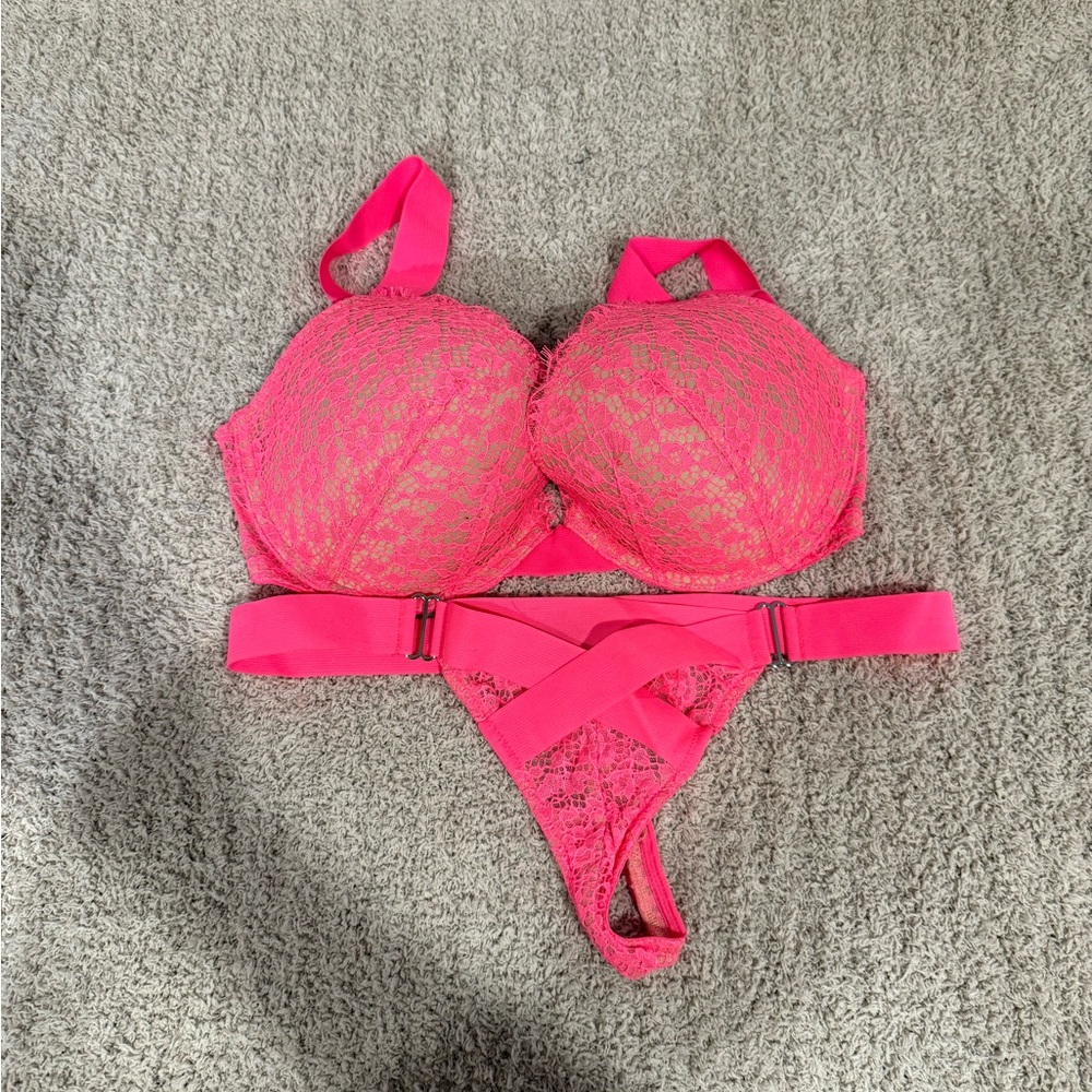 Victoria Secret Elegant Pink Lace Lingerie Set